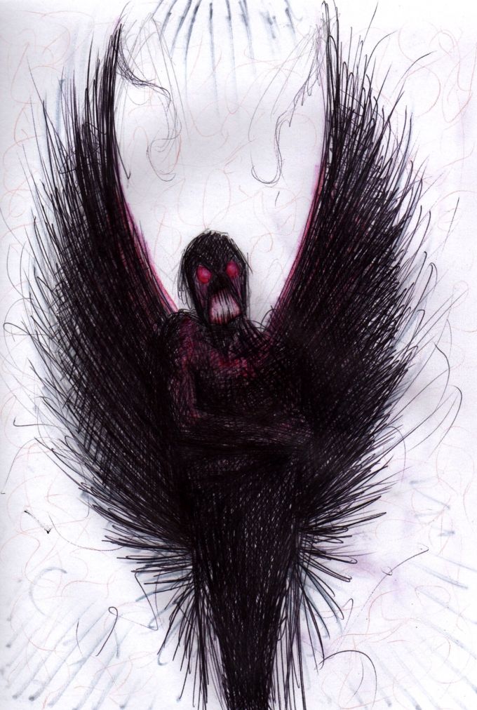 art: The Mothman with Red Eyes Aglow