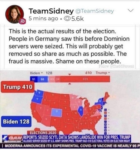 Team Sidney Tweet re: the actual electoral map if no fraud had transpired