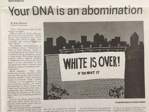 newspaper headline claiming: white DNA is abomination