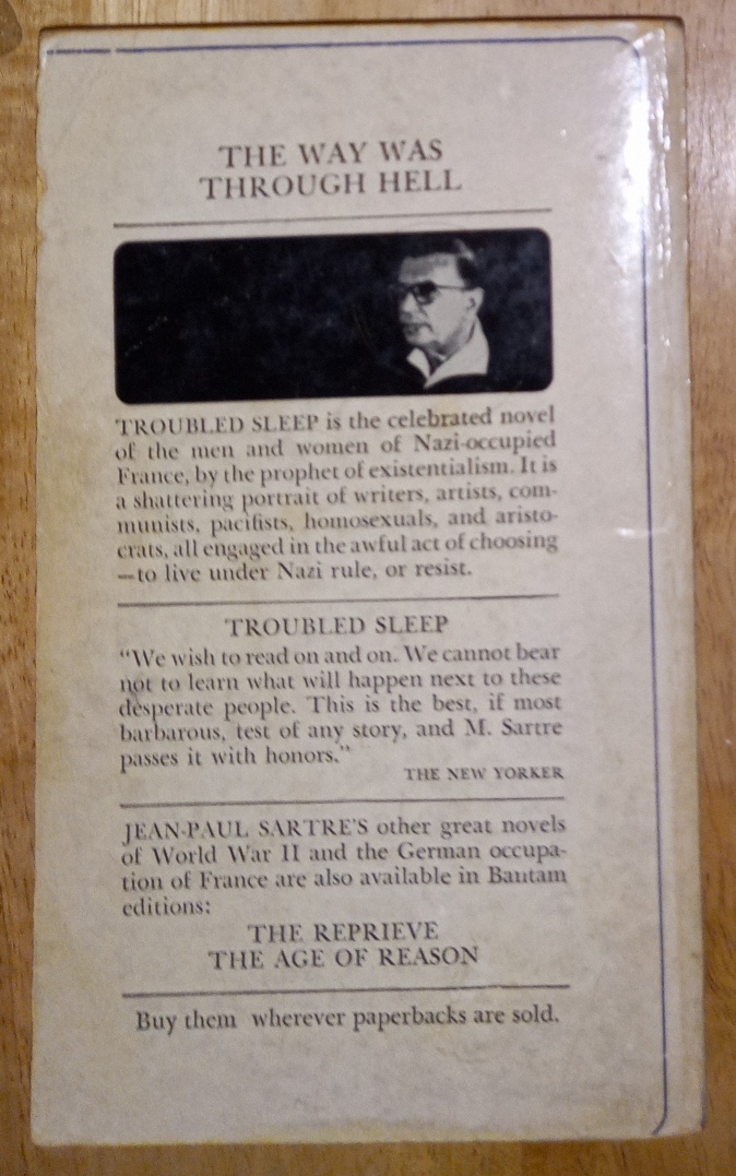 Troubled Sleep by Jean-Paul Sartre [back cover]