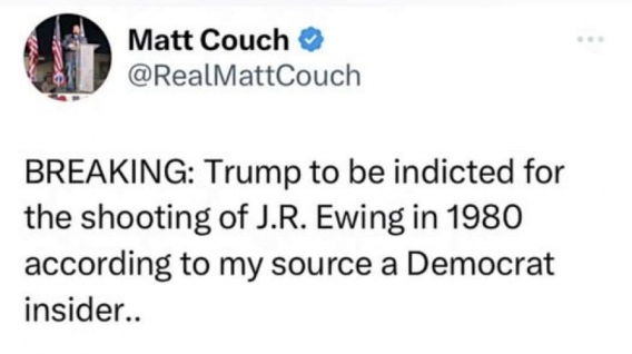 Trump to be indicted by the shooting of J.R. Ewing in 1980 according to my source a Democrat insider