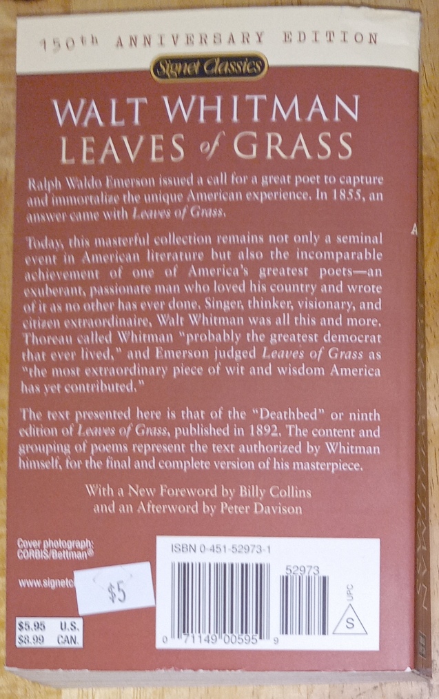Leaves of Grass by Walt Whitman [back cover]